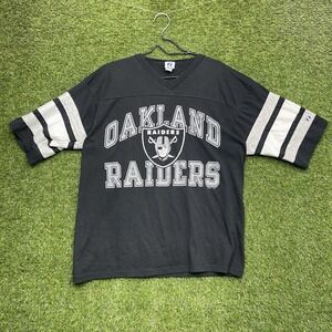 Vintage Logo 7 Oakland Raiders Shirt Mens XL Black 1995 NFL 1/2 Sleeve V Neck